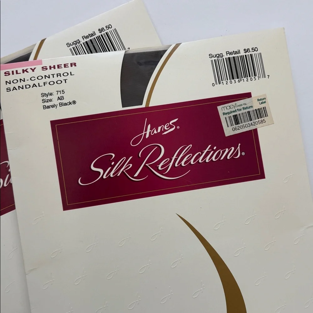 Vintage Lot 2 Hanes Silk Reflections NC Pantyhose Sandalfoot AB Barely Black 715